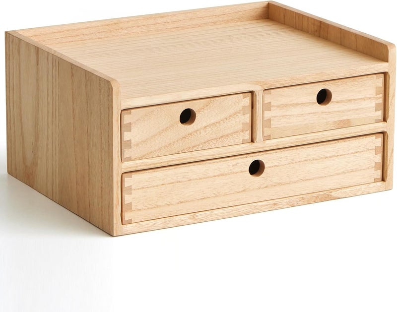 KIRIGEN Wood Organizer Shelf with 3 Drawers for Home Kicthen Decor Office Supplies Desktop Cabinet for Drawer Organizer - Desk Accessories Storage Box -Countertop Shelf Natural（DT2D3C-NA） - Image 1
